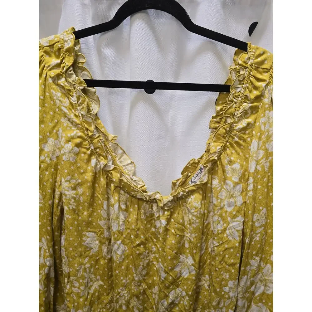 NWT Intimately Free People marigold‎ floral ruffle bell sleeve body suit medium